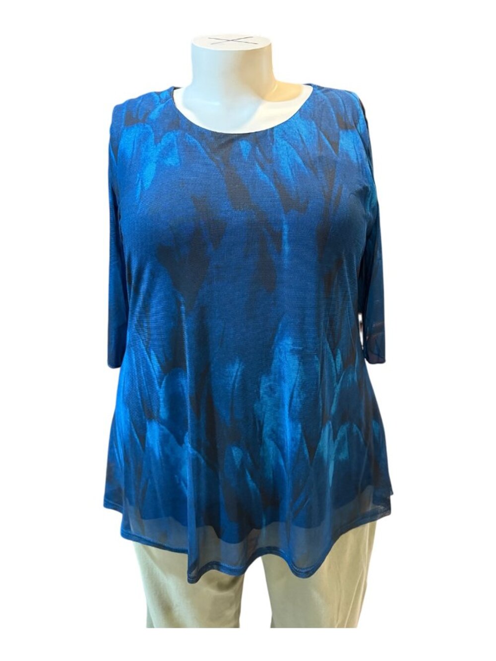 Ninedaily Sz 2XL Blue Abstract Layered Short Sleeve Dressy Pull Over Blouse Top